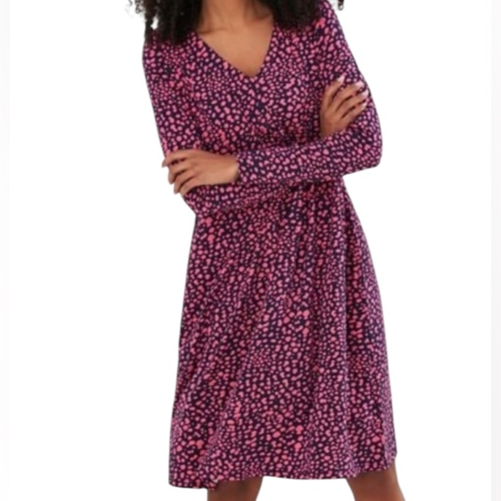Joules Annalise Leopard Pink and Blue Henley Long Sleeve Dress Size 0‎